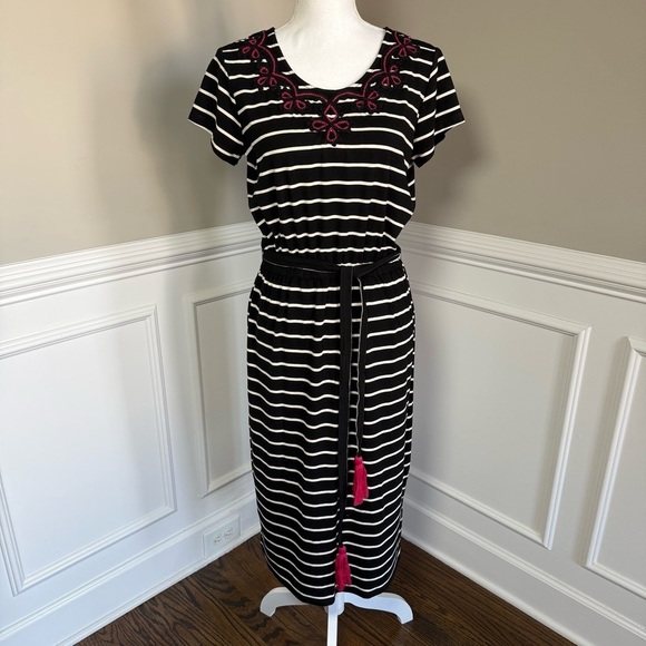 Appleseed’s Black and White Striped Midi Dress Size Small - Picture 1 of 8
